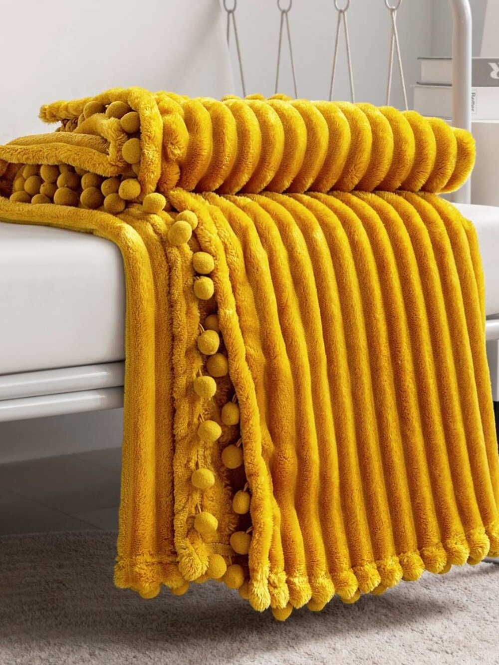 Fleece Blanket Throw Size – 51x63, Yellow Soft, Plush, Fluffy, Fuzzy, Warm, Cozy